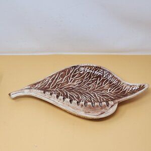 Vintage 1978 Leaf Shaped Ceramic Ashtray Brown and White Retro Mid Century Style
